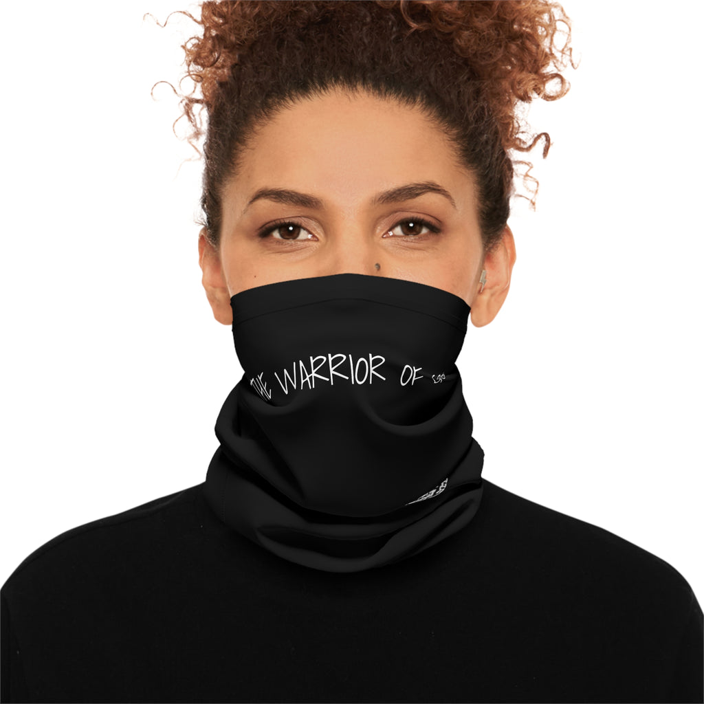 The Warrior of God Neck Gaiter — Black Spiritual Face Scarf with Moth Graphic